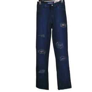BrazilRoxx Womens Straight Jeans Size 4 Blue Denim Cotton Distressed Pockets NEW